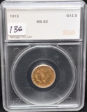1913 $2 1/2 INDIAN GOLD COIN - SEGS MS63