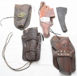 5 ANTIQUE LEATHER OLD WEST HOLSTERS