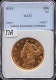 1875-S $20 LIBERTY GOLD COIN TYPE 2  - NNC MS63