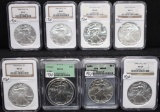8 MIXED DATE $1 AMERICAN SILVER EAGLES