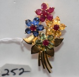 CHOICE 6.65CTTW MULTI-COLORED STONE 18K PIN