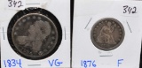 1834 CAPPED BUST HALF & 1876 SEATED QUARTER