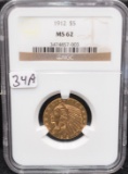 1912 $5 INDIAN HEAD GOLD COIN - NGC MS62