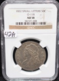 1832 SMALL LETTERS CAPPED BUST HALF NGC AU58
