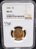1882 $5 LIBERTY GOLD COIN - NGC MS63