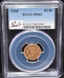 1928 $2 1/2 INDIAN HEAD GOLD COIN - PCGS MS62