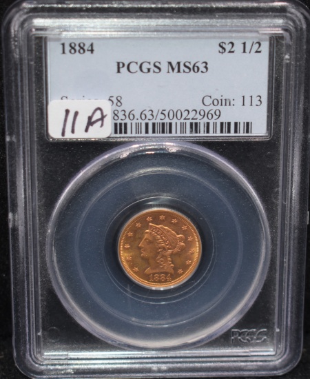RARE 1884 $2 1/2 LIBERTY GOLD COIN - PCGS MS63