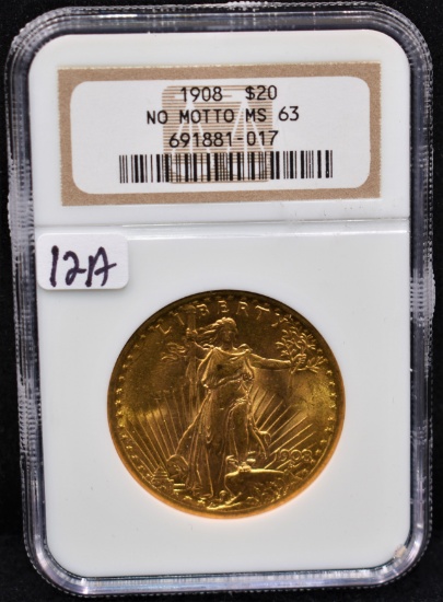 1908 SAINT GAUDENE $20 GOLD COIN - NGC MS63