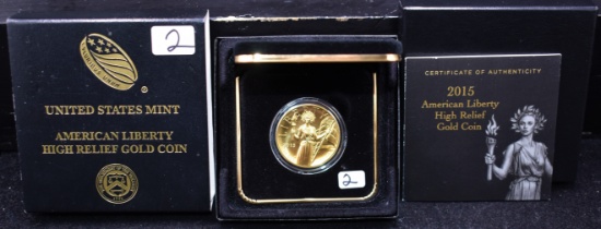 2015 $100 HIGH RELIEF 1 OZ GOLD LIBERTY COIN