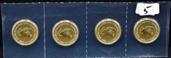 FOUR 2013 ROYAL CANADIAN 1/4 OZ .9999 GOLD COINS