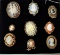9 PIECES OF VINTAGE CAMEO BROOCHES
