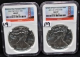 TWO 2011 (S) AMERICAN SILVER EAGLES NGC MS69