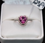HEART SHAPED PINK TOPAZ STERLING SILVER RING