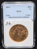 1883-S $20 LIBERTY GOLD COIN NNC MS63