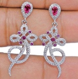 1CT RUBY & WHITE TOPAZ 925 SOLID STERLING EARRINGS