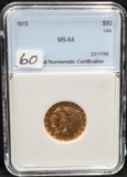 1913 $5 INDIAN HEAD GOLD COIN NNC MS64