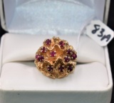 LADIES RUBY CLUSTER 14K YELLOW GOLD RING