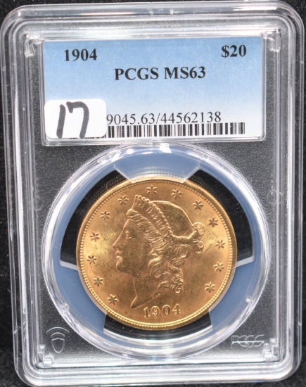 1904 $20 LIBERTY GOLD COIN - PCGS MS63