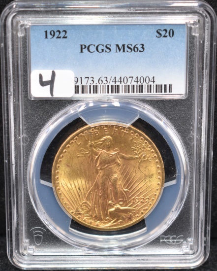 1922 SAINT GAUDENS $20 GOLD - PCGS MS63
