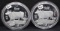 2 CHINA 1997 5 OUNCE SILVER ROUNDS IN CAPSULES