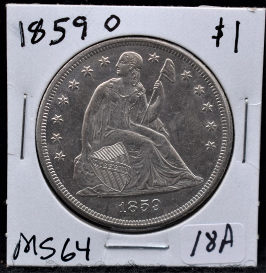 CHOICE 1859-0 SEATED LIBERTY DOLLAR FROM SAFE'S