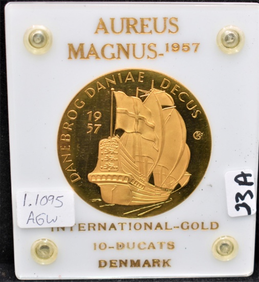 "RARE" 1957 10-DUCATS DENMARK 1.1095 GOLD COIN