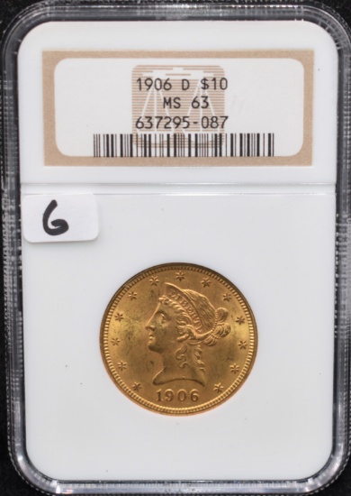 1906-D $10 LIBERTY GOLD COIN NGC MS63 FROM SAFE'S
