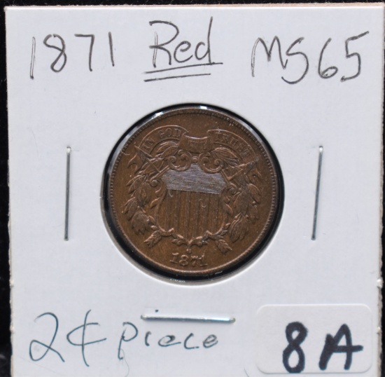 HIGH GRADE 1871 2 CENT PIECE FROM THE SAFE'S