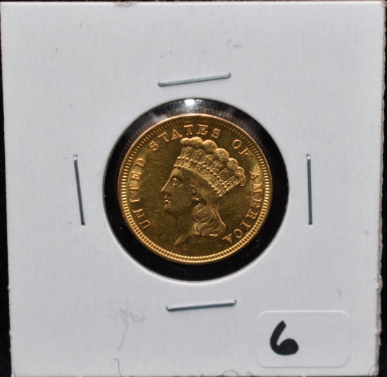 CHOICE UNC $3 INDIAN GOLD COIN FROM ESTATE SAFES