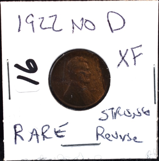 KEY 1922 "NO D" STRONG "D" LINCOLN PENNY