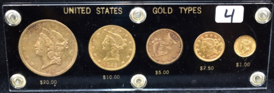 RARE 5-PIECE U.S. GOLD TYPE SET