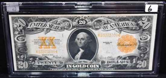RARE CHOICE UNC $20 GOLD COIN NOTE SERIES 1922