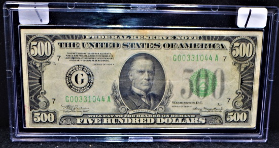 RARE $500 FEDERAL RESERVE NOTE SERIES 1934-A