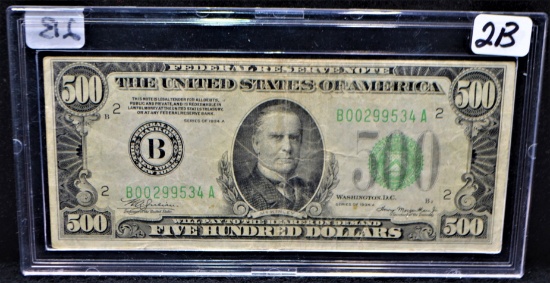 RARE $500 FEDERAL RESERVE NOTE SERIES 1934 A