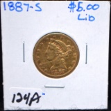 1887-S $5 LIBERTY HEAD GOLD COIN
