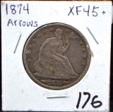 1874 SEATED LIBERTY HALF DOLLAR WITH ARROWS