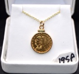 1914 $2 1/2 INDIAN GOLD COIN IN 14K GOLD BEZEL
