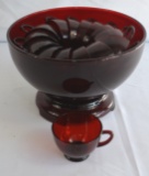 VINTAGE RUBY GLASS PUNCH GLASS SET