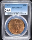 1923 $20 SAINT GAUDENS GOLD COIN - PCGS MS63