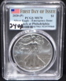 2020 (P) EMERGENCY ISSUE SILVER EAGLE PCGS MS70