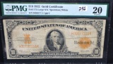 $10 GOLD CERTIFICATE SERIES 1922 LARGE PMG VF20