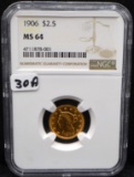 1906 $2 1/2 LIBERTY GOLD COIN - NGC MS64