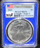 2021 TYPE 2 AMERICAN SILVER EAGLE PCGS MS70