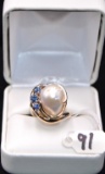 LADIES SAPPHIRE & PEARL 14K YELLOW GOLD RING
