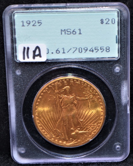 1925 $20 SAINT GAUDENS GOLD COIN - PCGS MS61