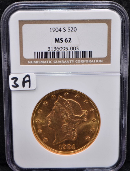 1904 $20 LIBERTY GOLD COIN - NGC MS62