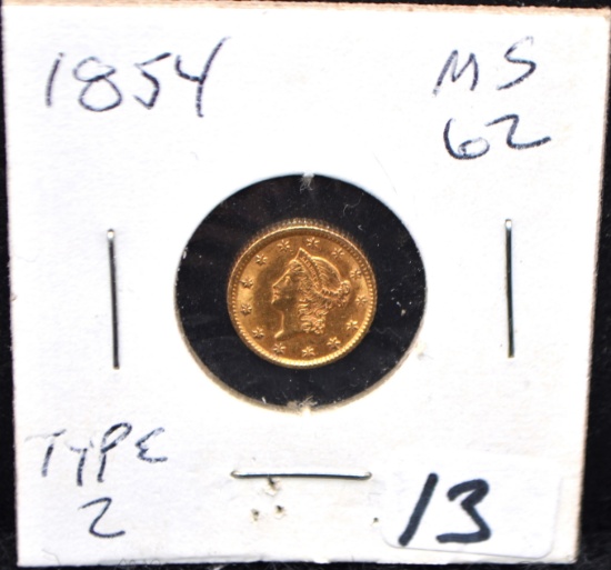 1854 TYPE 2 $1 LIBERTY GOLD COIN