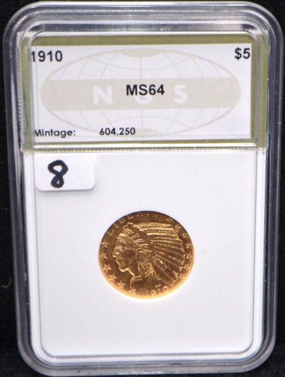 1910 $5 INDIAN HEAD GOLD COIN - NGS MS64