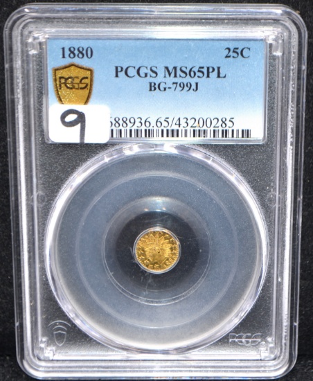 RARE 1880 25 CENT GOLD COIN - PCGS MS65PL