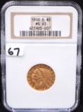 1909-D $5 INDIAN HEAD GOLD COIN - NGC MS63